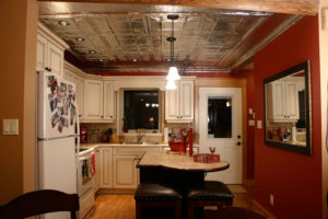 tin ceiling in a kitchen built by Parsons Family Homes